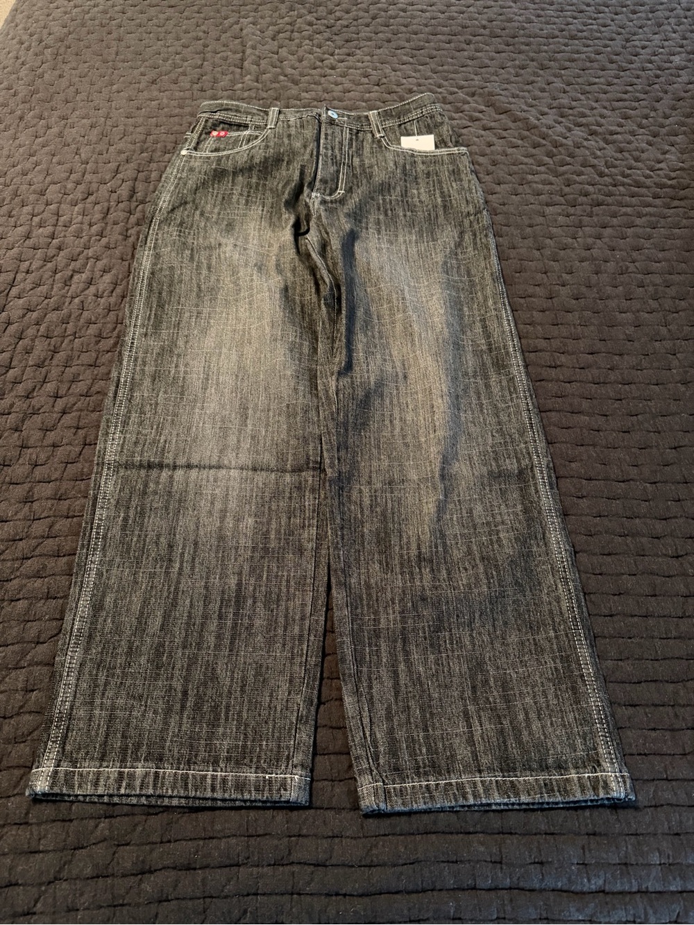 South Pole Men's Relaxed Wide-Leg Washed Black Jeans